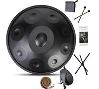 Strumento Handpan Drum da 440Hz, Steel Tongue Drum da 9/10/12 Note con Tripode, Battenti e Borsa per il Trasporto, Hand Pan Drum da 56cm per la Guarigione del Suono (Nero, 9 Notes)