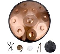 Strumento Handpan Drum da 440Hz, Steel Tongue Drum da 9/10/12 Note con Tripode, Battenti e Borsa per il Trasporto, Hand Pan Drum da 56cm per la Guarigione del Suono (Oro, 12 Notes)