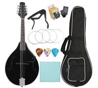 Strumento Mandolino Professionale Mandolino Nero Stile A 8 Corde Mandolino In Tiglio Ebano Con Borsa Plettro Sintonizzatore Strumenti A Corda Per Esercitarsi(Set)