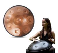 Strumento manuale 432 Hz - 9/10/12 Tamburo per lingua in acciaio - Tamburo a mano da 55 cm con supporto per bacchette per la guarigione del suono, strumento professionale in acciaio (oro, 9Notes)