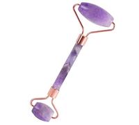 Strumento massaggiatore in cristallo di quarzo naturale a doppia testa con rullo di giada in metallo oro rosa, opalite raccolta domiciliare (Color : Amethyst)