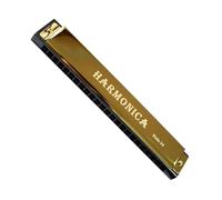 Strumento Musicale A Fiato Portatile Da Viaggio Per Armonica A Bocca In Metallo Con Chiave C Armonica Blues A 24 Fori Per Principianti(Gold)