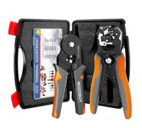 Strumento per crimpare ghiere per terminale ghiera isolato/non isolato, con puntali per cavi e pinze a crimpare autoregolanti + spelafili