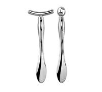 Strumento per massaggio viso e occhi 2 in 1, applicatore antirughe, con spatola per mescolare e mini cucchiaio, per occhiaie e sollevamento (argento, 2 pezzi)