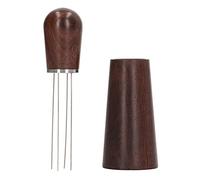 Strumento per mescolare il caffè con 4 spilli ad e impugnatura in legno, distributore di caffè a forma di ago per una distribuzione uniforme della polvere, include una base pe (Marrone scuro)