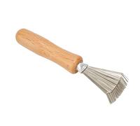 Strumento per pulire spazzola per capelli in acciaio inossidabile pettine | 11,5x3,5 cm, design a rastrello, filo metallico, manico in legno, mini strumento per la pulizia del pettine