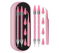 Strumento per raccogliere strass, matita di cera per strass, applicatore con 4 testine di cera sostituibili rosa extra e 1 pinzetta (rosa B)