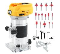 Strumento per router a mano senza fili compatibile con batteria Dewalt da 20 V, 6 velocità 800 W, 30000 giri/min, senza spazzole, con 15 punte per router da 1/4" per lavorazione del legno, scanalatura