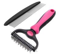 Strumento per smorzare gli animali domestici, confezione da 2 pettini a doppia faccia per rimuovere il pelo del sottopelo per gatti e cani, per districare i peli opachi o annodati del sottopelo (rosso