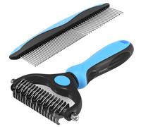 Strumento per smorzare gli animali domestici, confezione da 2 pettini a doppia faccia per rimuovere il pelo del sottopelo per gatti e cani, per districare i peli opachi o annodati del sottopelo (blu