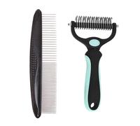 Strumento per smorzare gli animali domestici, confezione da 2 pettini a doppia faccia per rimuovere il pelo del sottopelo per gatti e cani, per districare i peli opachi o annodati del sottopelo (verde