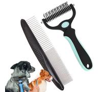 Strumento per smorzare gli animali domestici, confezione da 2 pettini a doppia faccia per rimuovere il pelo del sottopelo per gatti e cani, per districare i peli opachi o annodati del sottopelo (verde