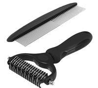Strumento per smorzare gli animali domestici, confezione da 2 pettini a doppia faccia per rimuovere il pelo del sottopelo per gatti e cani, per districare i peli opachi o annodati del sottopelo (nero
