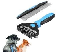 Strumento per smorzare gli animali domestici, confezione da 2 pettini a doppia faccia per rimuovere il pelo del sottopelo per gatti e cani, per districare i peli opachi o annodati del sottopelo (blu