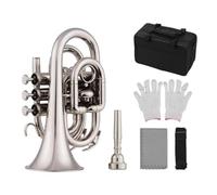 Strumento Tromba Mini Pocket Trumpet Bb Strumento In Ottone Guanti Tromba Portatile Professionale(Silver)