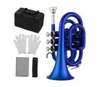 Strumento Tromba Professionale Mini Tromba Tascabile In Sib Piatto Strumento A Fiato In Ottone Con Custodia Per Guanti Strumento In Ottone(Blue)