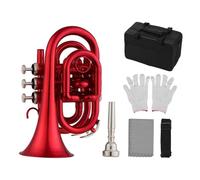 Strumento Tromba Professionale Mini Tromba Tascabile In Sib Piatto Strumento A Fiato In Ottone Con Custodia Per Guanti Strumento In Ottone(Red)