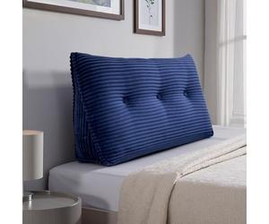 strusery Cuscino a cuneo in velluto a coste, grande, triangolare, per testiera da letto e riposo a letto, supporto per la lettura, posizionamento del cuscino (blu scuro, 100 x 50 x 20 cm)