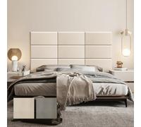 strusery Testiera in ecopelle beige adesiva per letto una piazza e mezzo, pannello murale 3D in ecopelle impermeabile (confezione da 9) (9, Beige, 60x30 cm)