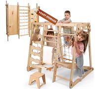 Struttura da arrampicata in legno migliorata per interni - Montessori Parco giochi indoor con scivolo, parete di arrampicata, corda da arrampicata e arte - Stabile triangolo di arrampicata Montessori