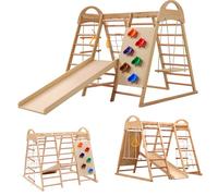 Struttura da arrampicata multifunzionale 7 in 1, tenda in legno, attrezzatura da gioco per esterni per bambini dai 3 anni in legno di faggio e compensato, 134 x 120 x 120 cm