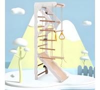 Struttura Da Arrampicata Multifunzionale in Legno per Interni 6 in 1 Con Spalliera,Scivolo E Pedana,Angolo Di Arrampicata,Sbarra Ginnica,Altalena E Scala Di Corda,Adatta a Bambini Dai 3 Anni in Su