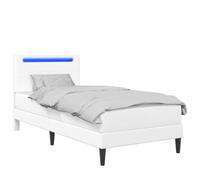 Struttura del letto con testiera Bianco 100 x 200 cm Similpelle con luci LED integrate e spazio contenitore sottoletto, robusto telaio in compensato e testiera moderna, assemblaggio semplice