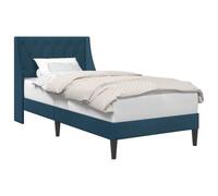 Struttura del letto con testiera Blu 100 x 200 cm Velluto Matrimoniale Moderno con Schienale Imbottito Telaio in Legno Compensato Piedini Torniti per Camera da Letto Morbido Rivestimento Lusso