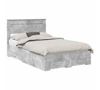 Struttura del letto con testiera Grigio cemento 120 x 200 cm Bed Frame with Storage Drawers and Headboard, Engineered Wood Platform Bed with Slatted Base, Modern Minimalist Spaces, Easy Assembly