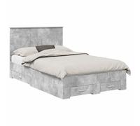 Struttura del letto con testiera Grigio cemento 120 x 200 cm Bed Frame with Storage Drawers Upholstered Headboard Wood Slat Support Platform Bed for Bedroom Guest Room Modern Durable Engineered Wood
