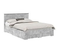 Struttura del letto con testiera Grigio cemento 150 x 200 cm Upholstered Bed Frame with Storage Drawers Engineered Wood Foundation Slatted Support Base for Modern Bedroom Easy Assembly Silver Handles