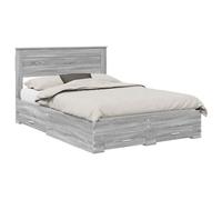 Struttura del letto con testiera Grigio Sonoma 140 x 200 cm, Modern Bed Frame with Storage Drawers, Upholstered Headboard, Engineered Wood Frame, Queen Size Platform Bed for Bedroom, Easy Assembly