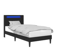 Struttura del letto con testiera Nero 100 x 200 cm Similpelle LED con in similpelle con Luci LED e Porta USB, struttura in legno robusta, facile da pulire, per camera da singolo con testiera