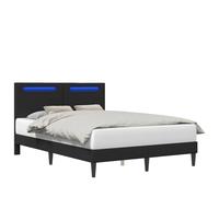 Struttura del letto con testiera Nero 120 x 190 cm Similpelle LED Bed Frame with USB Charging Station Multicolour Strip Lights Modern Upholstered Headboard Plywood Platform No Box Spring Needed