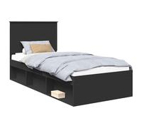 Struttura del letto con testiera Nero 90 x 200 cm Pino massello - Single Bed Frame with Headboard, Minimalist Wood Frame for Small Bedrooms, Durable Engineered Wood Platform for Urban Apartments
