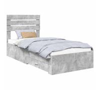Struttura del letto Grigio Certo e Argento 70 x 190 cm con contenitore singolo, cassetti integrati testiera moderna, telaio in legno multistrato per camera da letto con spazio di supporto robuste