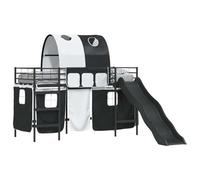 Struttura del letto loft per bambini con scivolo e tende Nero 75 x 190 cm Metallo letto rialzato con testiera a muro piattaforma a doghe per ragazzi e ragazze avventurosi, robusto telaio in acciaio