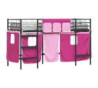 Struttura del Letto Loft per Bambini con Tendine Nero e rosa Twin Metal Frame Kids Loft Bed with Black Curtains, Space-Saving Play Area, Sturdy Headboard, Easy Clean, for Bedroom Use, 194x105x116 cm