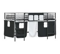 Struttura del Letto Loft per Bambini con Tendine Nero Metal Frame Kids Loft Bed with Black Curtains for Play and Sleep Indoor Tent Bed for Children Ages 6+ with Headboard Space Saving Design