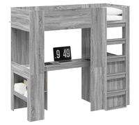 Struttura letto a castello con scrivania Grigio Sonoma, Loft Bed with Desk and Shelves for Small Bedrooms, Space-Saving Single Bed Frame with Safety Guardrail and Ladder for Students Study Area