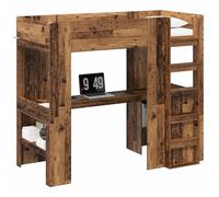 Struttura letto a castello con scrivania Legno vecchio, moderno loft bed with desk for small rooms, space saving bunk frame for teens, engineered wood single bed 203x111. 5x175 area for students