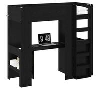 Struttura letto a castello con scrivania Rovere Nero Loft Bed with Desk for Small Rooms, Space-Saving Single Bed Frame with Shelf and Safety Guardrail for Students, Engineered Wood Durable Black