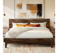 Struttura letto Aurora in legno massello con testiera, capacità 362,9 kg, stile contemporaneo, compatibile con tutti i tipi di materassi, mobile per camera da letto antiscivolo e silenzioso