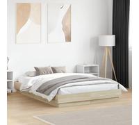 Struttura Letto con Luci LED, Legno Ingegnerizzato, Design Moderno, Luci RGB Regolabili, USB, single bed, struttura letto, per Camera da Letto Principale e Secondaria, Rovere Sonoma, 135x190 cm