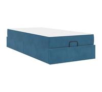 Struttura Letto con Materasso 2 Pezzi Blu Velluto Lettino Singolo con Contenitore Schiuma Ad Alta Densità Telaio in Compensato Contenitore Integrato Moderno per Camera da Letto 100x200 cm