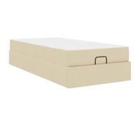 Struttura Letto con Materasso 2 Pezzi Crema Tessuto Queen Bed Frame with Storage Drawers Upholstered Platform Bed with Medium Firm Foam Mattress Minimalist Design for Bedroom Set 203x90x43.5 cm