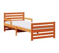 Struttura Letto con Materasso Allungabile Marrone 80 x 200 cm, Bed Frame with Extendable Mattress, Solid Pine Wood Kids Bed with Headboard and Footboard, Adjustable Length 130 165 200 Firm PU Foam