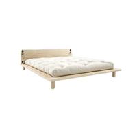 Struttura letto P on 2 lampade, 140x200, in pino laccato trasparente.