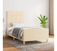 Struttura Letto Singolo con Testiera, Tessuto Cremona, Testiera Regolabile in Altezza, Design Moderno, single bed, letto bambina, per Camera da Letto Singola e Guest Room, Crema, 100x200 cm