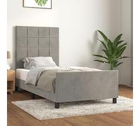 Struttura Letto Singolo in Velluto, Testiera Regolabile in Altezza, Base con Doglie di Compensato, Design Moderno, single bed, letto bambina, per Camera da Letto e Ospiti, Grigio Chiaro, 80x200 cm